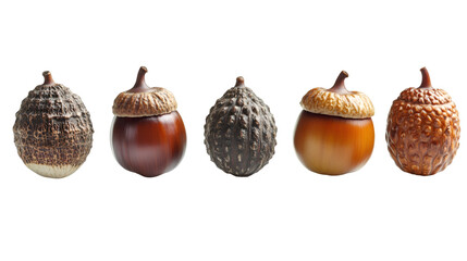 Aufkleber - Five acorns, some with cupule and some without, isolated on transparent background, perfect for autumn or nature themed projects