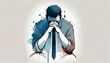 © Giuseppe Cammino - Minimalist illustration of Sad desperate grieving crying man with folded hands and tears eyes during trouble, life difficulties, depression and emotional problems