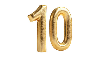Poster - Golden number 10 rendered in 3D, floating on transparent surface, highlighting celebration, ranking, or milestone achievements