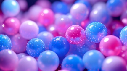 Poster - A colorful array of shimmering spheres in pink and blue hues.