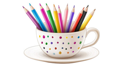 Poster - Colorful pencils standing in a dotted cup, ready for drawing and sketching, on a transparent background