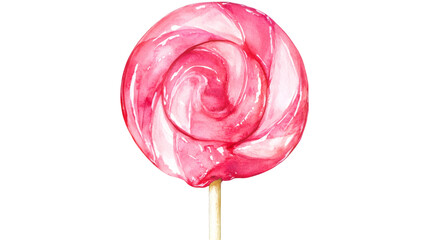 Poster - Watercolor pink lollipop featuring swirling pattern, transparent background, perfect for confectionery graphic design works