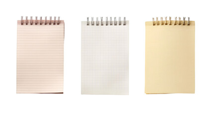 Poster - Spiral-bound notepad papers featuring lined, graph, and blank sheets, floating against transparent background for versatile documentation needs