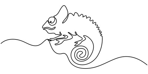 Wall Mural - Continuous one line drawing of chameleon. Cameleon single line art vector illustration. Editable stroke, Single one curly line drawing of cute chameleon abstract art. Continuous line draw graphic.