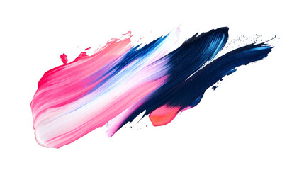 Poster - Pink, white and blue brushstrokes mixing and creating an abstract painting effect on transparent background