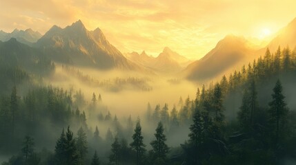 Wall Mural - sunset in the mountains