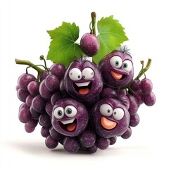 Friendly grape bunch with different expressions on each grape. vector style art 3d illustration Isolated on White Background