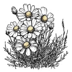 Canvas Print - Hand-drawn illustration of a cluster of daisies in a detailed, black and white sketch style.