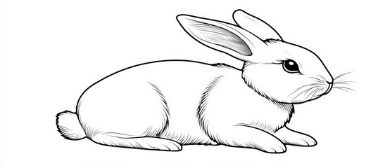 Wall Mural - Vector style coloring page featuring a simple contour outline of a rabbit on white background