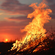 © AIrina - Holika Dahan bonfire at sunset for Holi celebration.