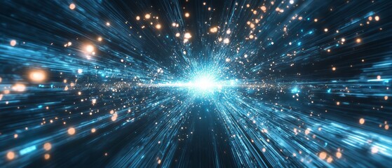 Wall Mural - futuristic hyperspace tunnel radiating energy and light with bright stars illuminating a vibrant blu
