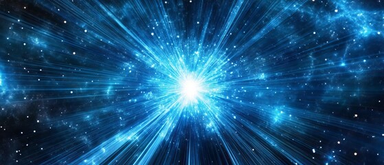 Wall Mural - futuristic hyperspace tunnel radiating energy and light with bright stars illuminating a vibrant blu