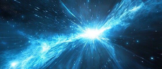 Wall Mural - futuristic hyperspace tunnel radiating energy and light with bright stars illuminating a vibrant blu