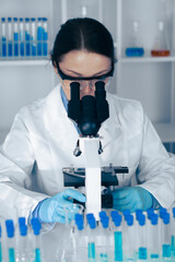 Aufkleber - A skilled scientist is analyzing diverse samples under a highresolution microscope, advancing scientific knowledge, research outcomes, and impactful discoveries in the relevant field of study