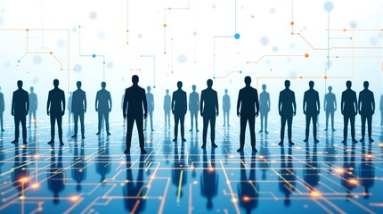 Poster - Digital Network Connecting People Through Technology on Modern Abstract Background with Silhouettes and Data Visualization