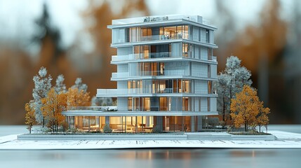 Poster - Modern architectural model with autumn scenery.