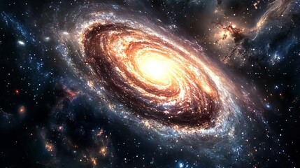 Vibrant space background featuring a detailed spiral galaxy illuminated by countless stars in the vast cosmos