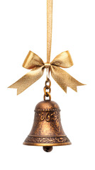 Aufkleber - Shiny golden bell hanging from a golden ribbon bow isolated on transparent background, perfect for christmas projects