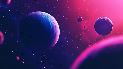 Wall Mural - vibrant abstract planets orbiting in a dynamic space background featuring twinkling stars, distant g