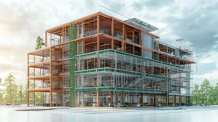 Poster - Modern architectural building design with scaffolding.