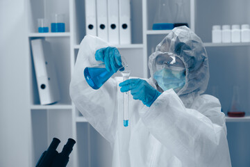 Aufkleber - A meticulous scientist in protective gear is conducting a complex experiment in a hightech lab, using chemical elements and biological agents to advance our understanding of science and technology