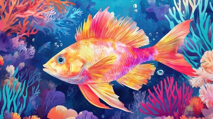 Wall Mural - fish swimming in aquarium