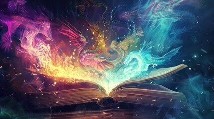 Poster - Mythical Creatures Emerge From an Open Book