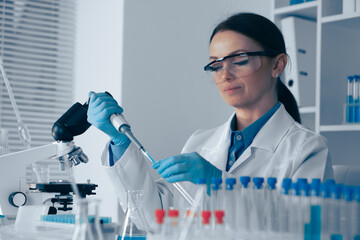 Aufkleber - A skilled Research Scientist conducts complex experiments in a modern lab, using their expertise to advance scientific knowledge and contribute to ongoing research and innovation in various fields