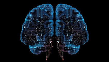 Aufkleber - Brain with circuit lines intertwining, symbolizing AGIs seamless blend of humanlike intelligence and advanced technology