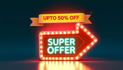 3D badge shape super sale neon background