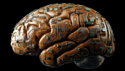 Leinwandbilder - Futuristic brain with interconnected circuit lines, showcasing AGI s synergy between humanlike thinking and artificial technology