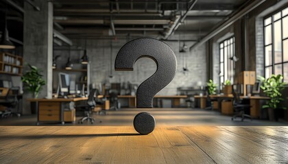 Fototapete - Sleek office space with a prominent question mark, symbolizing the looming uncertainty and unpredictability in business strategies