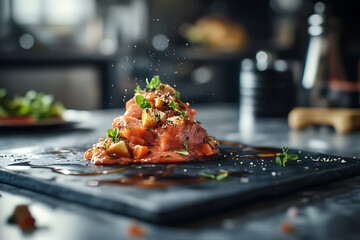 Sticker - Gourmet Salmon Dish with Artistic Plating