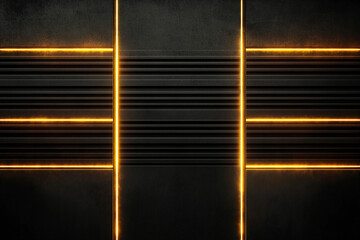 Aufkleber - Modern abstract dark background with vertical and horizontal glowing golden light lines. Gamer background
