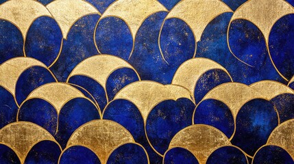 Wall Mural - Elegant Blue and Gold Wave Pattern Background for Decorative Use