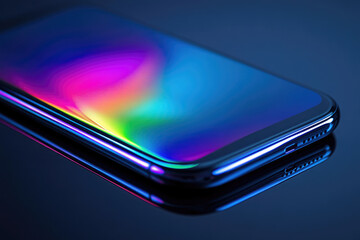 Wall Mural - a vibrant smartphone displays iridescent colors, showcasing sleek design and modern technology.