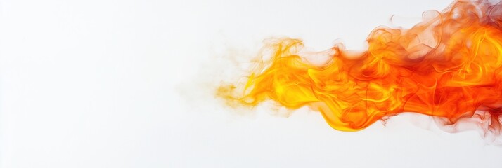 Wall Mural - A white background with a long orange flame. The flame is long and thin, and it is orange in color