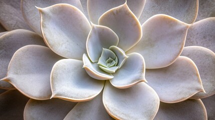 Wall Mural - Closeup Echeveria Succulent Plant Texture, Detailed Macro Photography of Pale Gray-Green Leaves