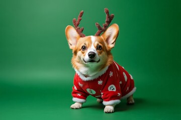 Wall Mural - Corgi in festive winter outfit