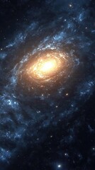 Aufkleber - Exploring the Beauty of a Brilliant Spiral Galaxy Bathed in Golden Light and Distant Stars