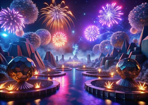 Happy New year with numbers 2025 with date on fireworks background and design template.