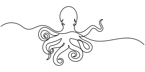 Poster - octopus continuous line art drawing style. Minimalist black octopus seafood outline. editable active stroke vector, octopus sketch, drawing by one continuous line, on abstract background vector pro. 
