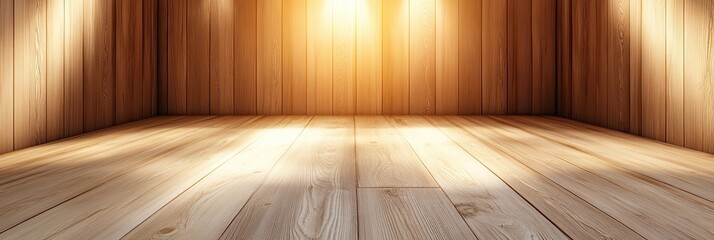 Aufkleber - Dreamy Wardrobe Space With Warm Light Casting Shadows on Wooden Floor