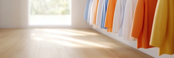 Poster - Colorful Wardrobe Filled With Dreamy Attire in a Sunlit Room