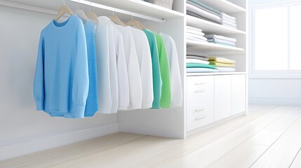 Poster - Wardrobe of Dreams Showcasing a Serene Collection of Colorful Garments in a Bright Minimalist Space