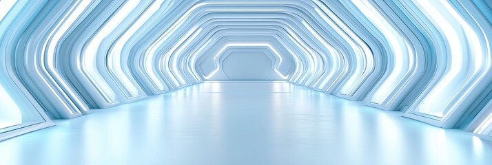 Aufkleber - Expansive White Minimalistic Corridor in a High Tech Sci Fi Environment Illuminated by Backlit Light