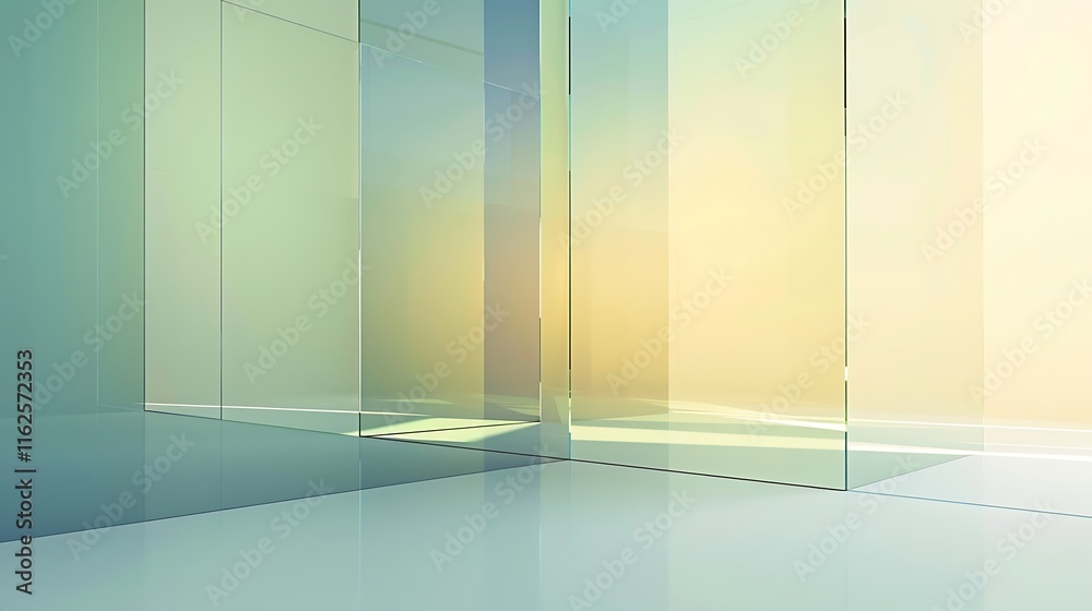 Minimalist background with translucent panels in soft pastel shades ...