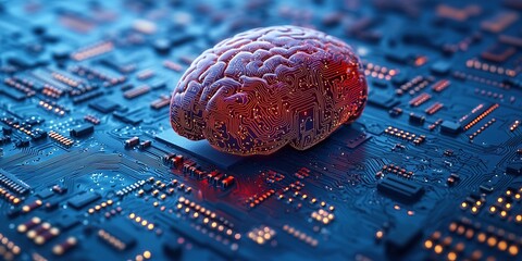 Poster - Human brain model on circuit board artificial intelligence and neural networks