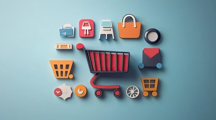 Leinwandbilder - Digital shopping icons over a blank background, ideal for e-commerce themes, copy space available