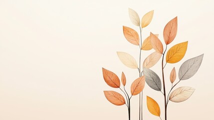 Poster - Elegant Autumn Leaves with Warm Tones on Soft Background for Visual Aesthetics